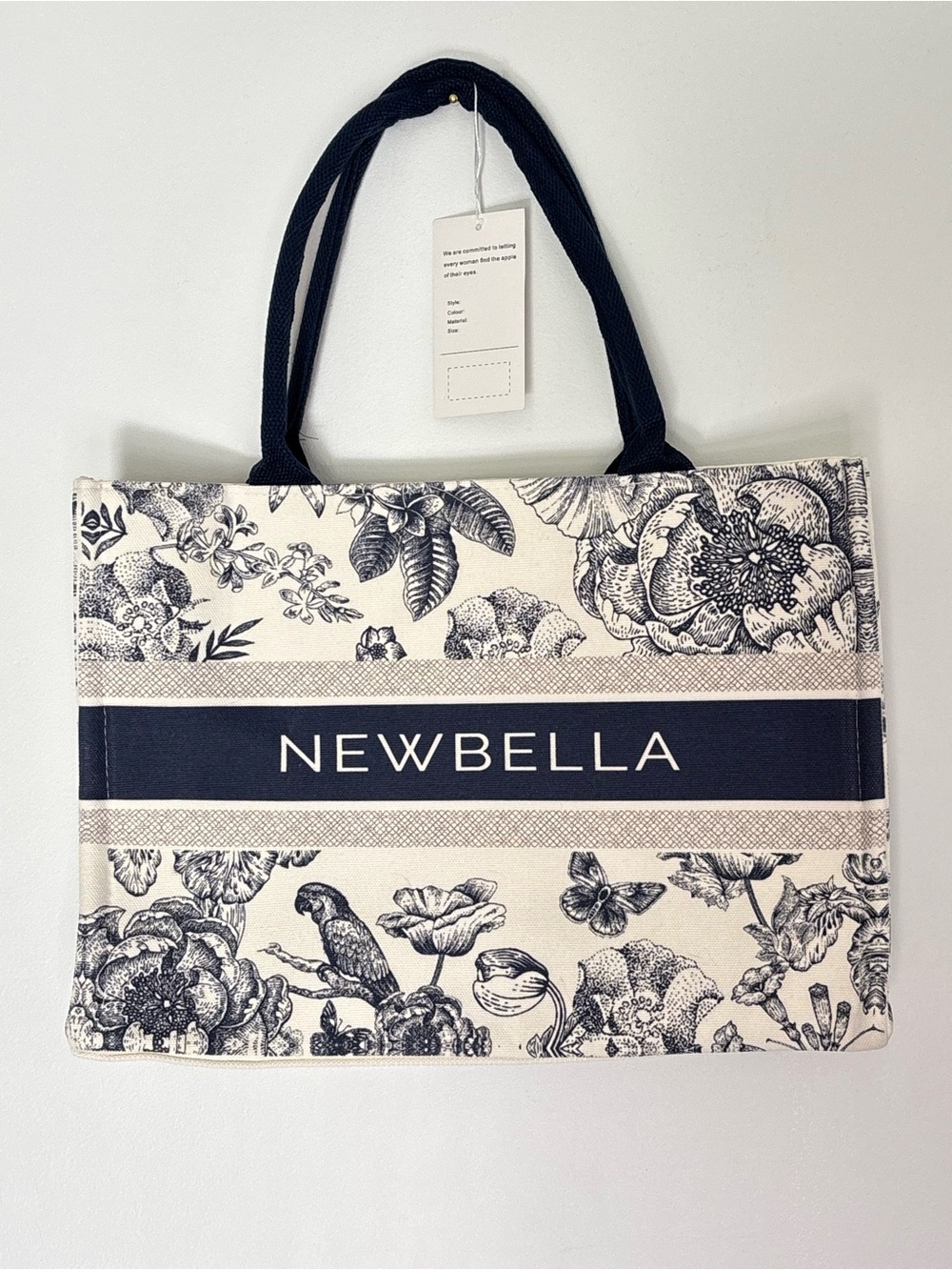 Newbella Floral Canvas Tote Bag in Cream and Navy New